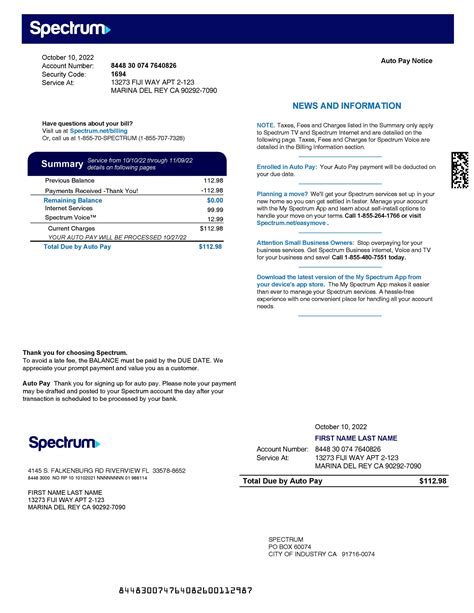 Spectrum Bill Template Fake Utility Bills