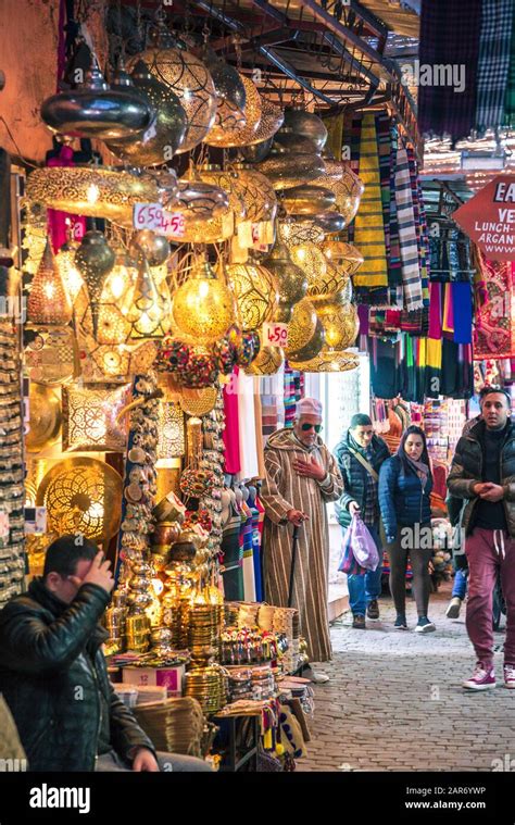 Moroccan Market Souk In The Old Town Medina Of Marrakech Morocco