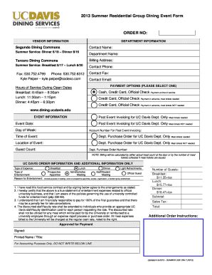 Fillable Online Dining Ucdavis Summer Group Dining Authorization Form