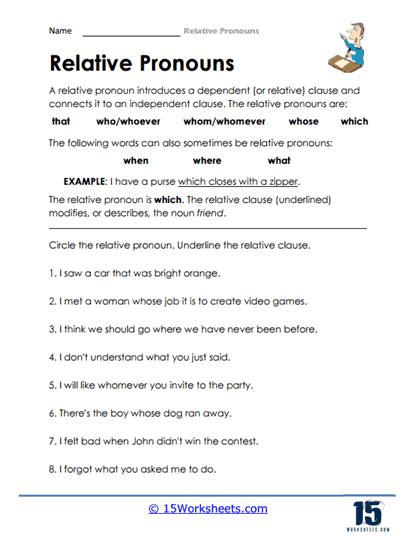 Relative Pronouns Worksheets 15