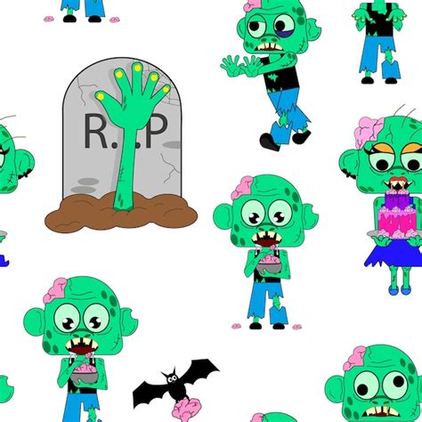 Padrão sem costura ilustração vetorial de zumbi de desenho animado