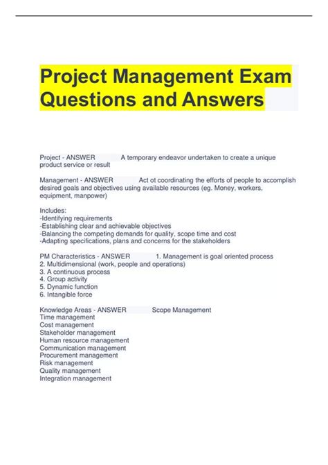 Project Management Exam Questions And Answers Project Management