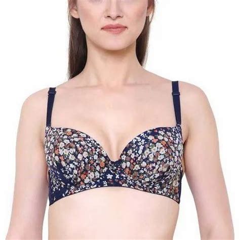 Poly Cotton Printed Women Flower Print Push Up Padded Bra Size 32 40