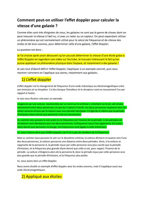 Sujet De Grand Oral Comment Peut On Utiliser Leffet Doppler Pour