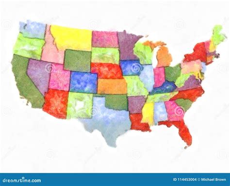 Artistic Abstract Watercolor Political Map United States Of Amer Stock