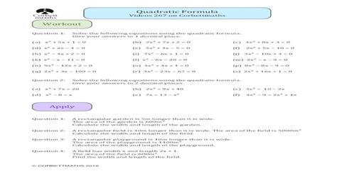 Quadraticformula Workout Corbettmaths Question1 Solvethe