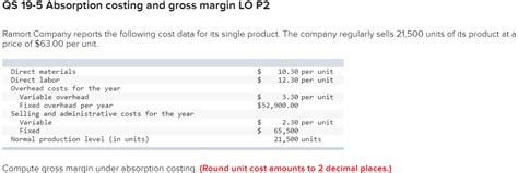 Solved Qs Absorption Costing And Gross Margin Lo P Chegg