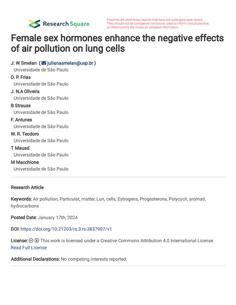 Pdf Female Sex Hormones Enhance The Negative Effects Of Air Pollution