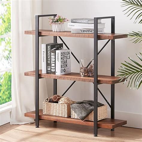 HSH Solid Wood Bookshelf 3 Tier Rustic Vintage Industrial Etagere