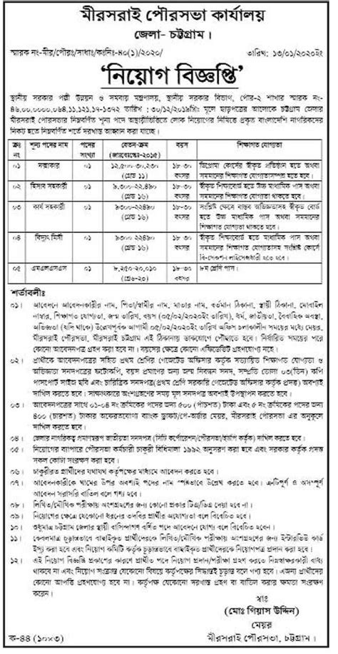 Municipality Office Job Circular 2020 Application Form