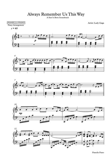 Lady Gaga - Always Remember Us This Way (A Star Is Born) Partitura by Pianella Piano