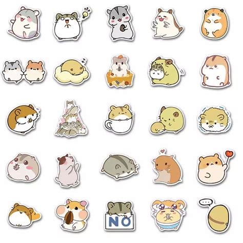 50 Pcs Hamster Sticker Pack Cute Kawaii Cartoon Hamster Stickers Bundle