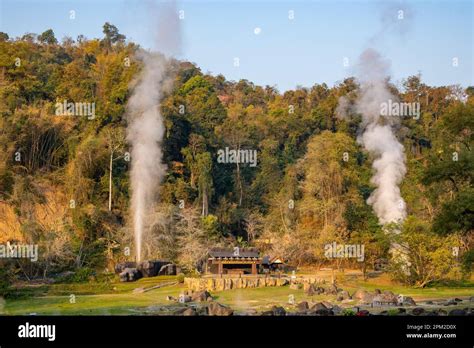 Geyser Eruption At Fang Hot Spring Doi Pha Hom Pok National Park Chiang Mai Thailand Stock