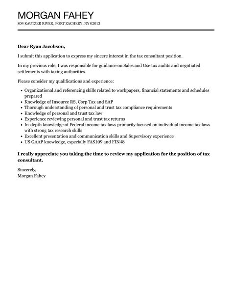 Tax Consultant Cover Letter Velvet Jobs