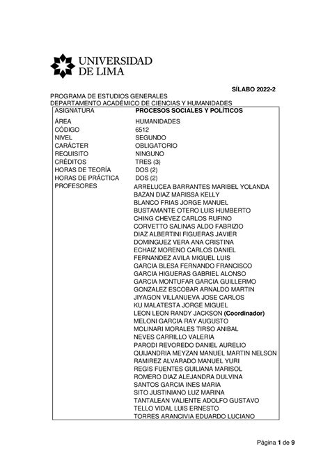 Sil Procesos Sociales Y Pol Ticos R S Labo Programa De