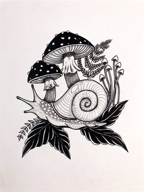 Inktober 2019 Day 14 Overgrown Vanessa Viegas Art Mushrooms Snail