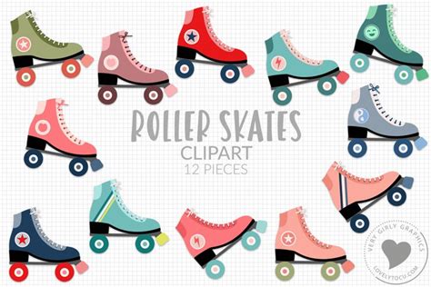 Summer Roller Skate Clipart Graphics Retro Roller Skating