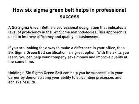 Ppt Six Sigma Green Belt And Its Function In Offices Powerpoint Presentation Id11464871