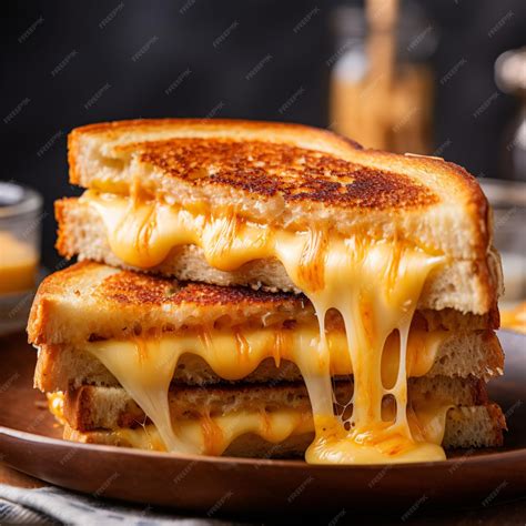 Premium Ai Image A Grilled Cheese Sandwich Cheese Oozing Out Between Slices Of Perfectly