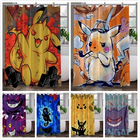 Pikachu Shower Curtain Pokemon Shower Curtain Custom Shower Etsy