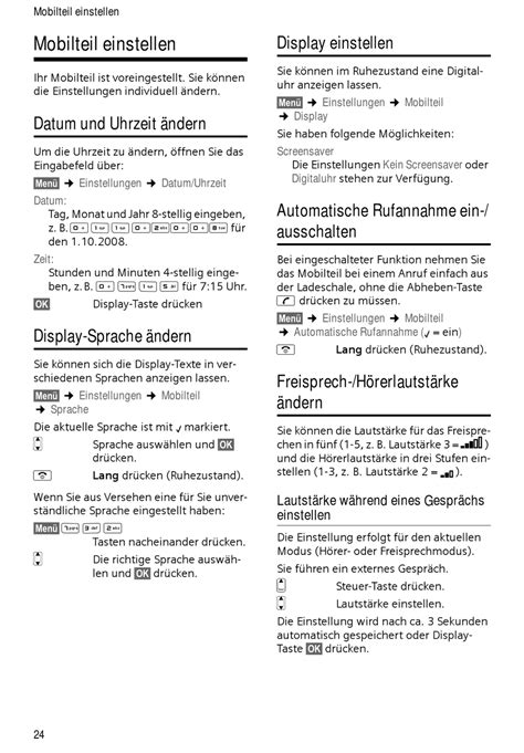 Mobilteil Einstellen Datum Und Uhrzeit Ändern Display Sprache Ändern