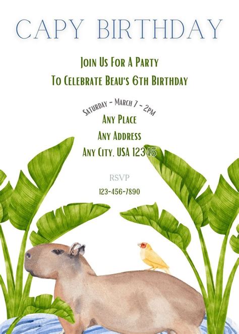 Capy Birthday Party Invitation Capybara Birthday Party Etsy In 2023