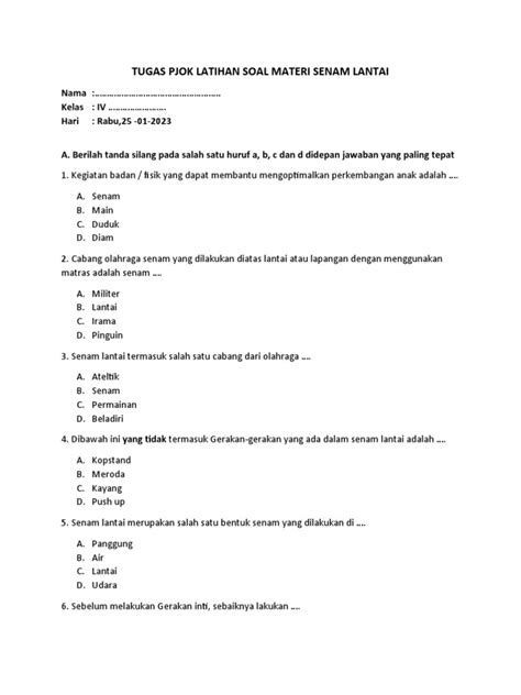 Latihan Soal Pjok Kelas 4 Pdf