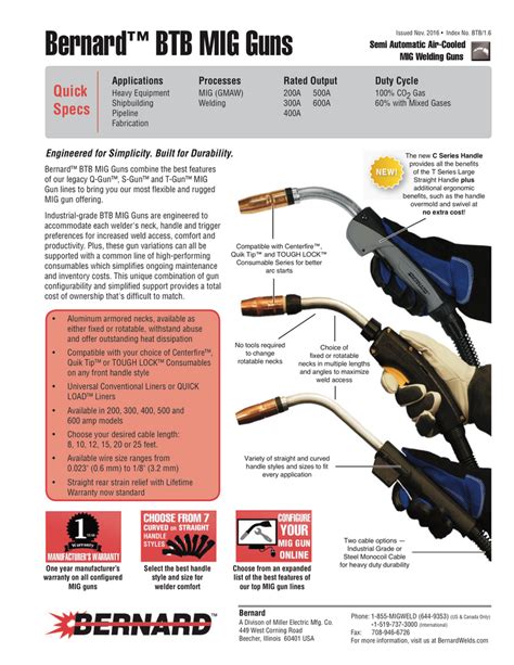 Bernard Btb Mig Gun 200a 12 3 64 Centerfire Q2012ad8rmc Baker S Gas And Welding Supplies