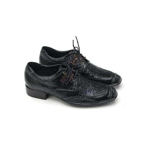 Mens unique wrinkles black cow leather shoes