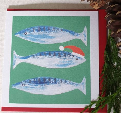 Fish Christmas Card Funny Fish Card Mackerel Christmas Card Etsy