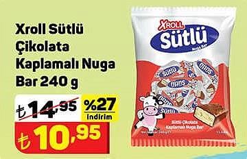 Xroll Sütlü Çikolata Kaplamalı Nuga Bar 240 g İndirimde Market