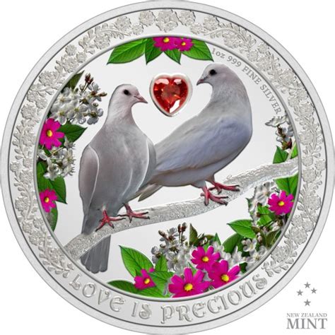 2022 1 Oz Niue 2 NZD Doves Love Is Precious Proof Silver Coin