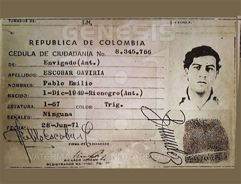 1971 Pablo Escobar Mafia Signed Autograph Signature 85x11 Photo