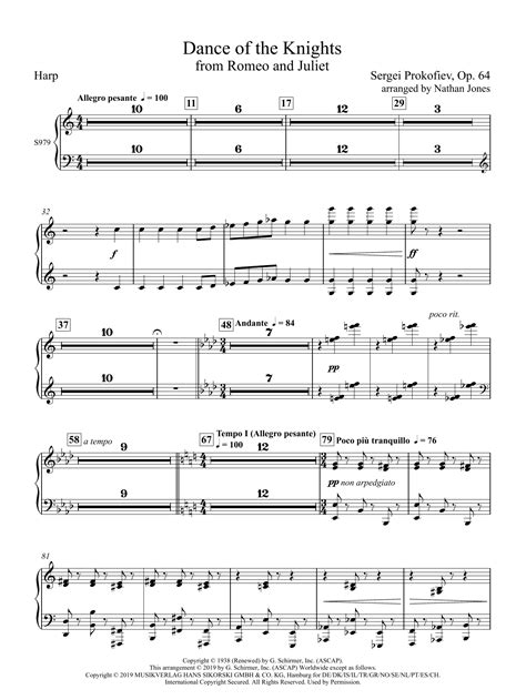 Dance Of The Knights From Romeo And Juliet Harp By Sergei Prokofiev Sheet Music For Concert