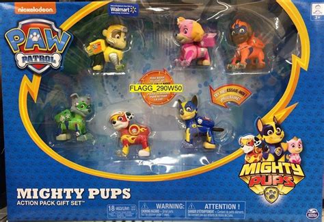 Paw Patrol Mighty Pups Action Pack Figures Gift Set With Light Up