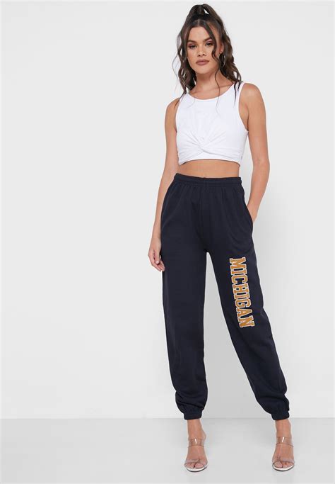 Buy Missguided Black Graphic Oversized Joggers For Women In Manama Riffa