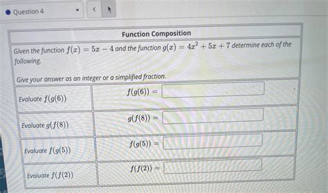 Solved Let F X 6x−5 And G X X2−6x 3 F∘g X G∘f X