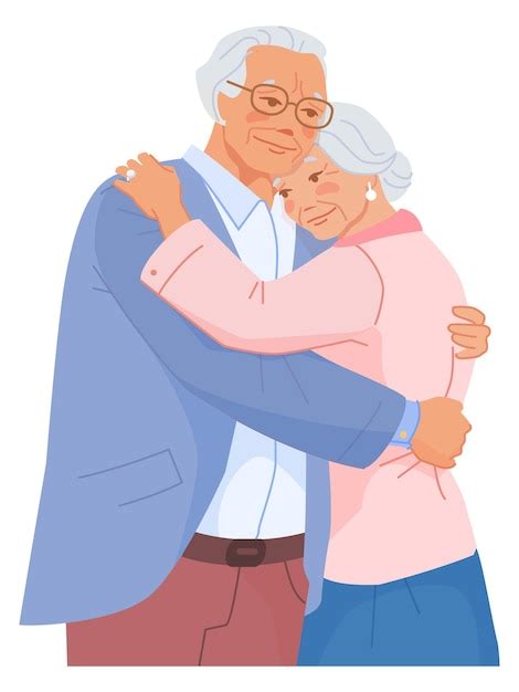 Premium Vector Happy Old Couple Hugging Embracing Seniors Together