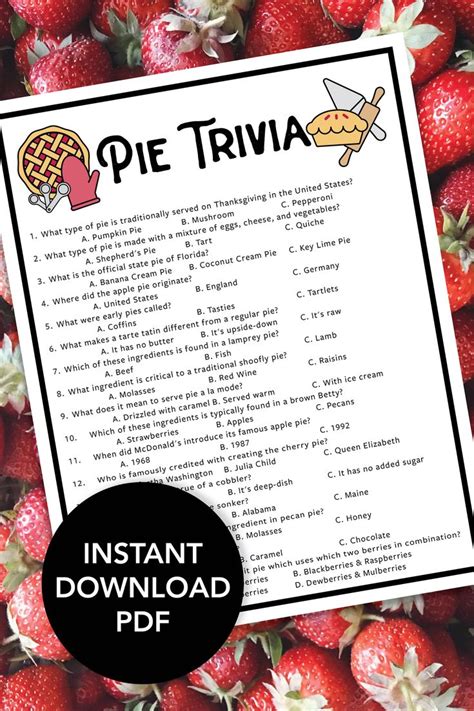 Pie Trivia Pie Trivia Game Printable Pie Trivia Printable Trivia