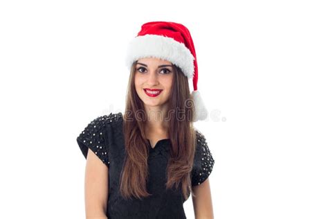 Attractive Brunette Girl In Santa Hat Stock Image Image Of