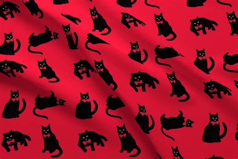 Colorful Fabrics Digitally Printed By Spoonflower Black Cats On Red