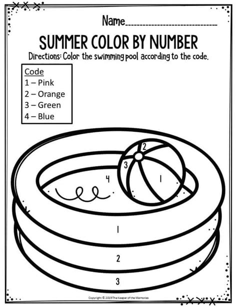 Preschool Worksheets Summer Color By Number Swimming Pool Math Literacy