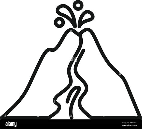 Simple Line Drawing Of An Erupting Volcano With Lava Flowing Down Its