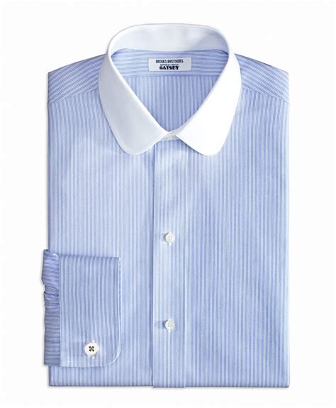 Brooks Brothers Blue Striped Non Iron Shirt With Contrast Golf Collar