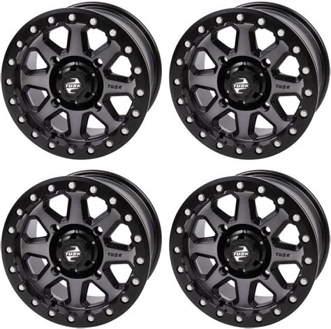 4 Pack 4156 Tusk Uinta Beadlock Wheel 15x7 40 30 Gunmetalblack For Polaris