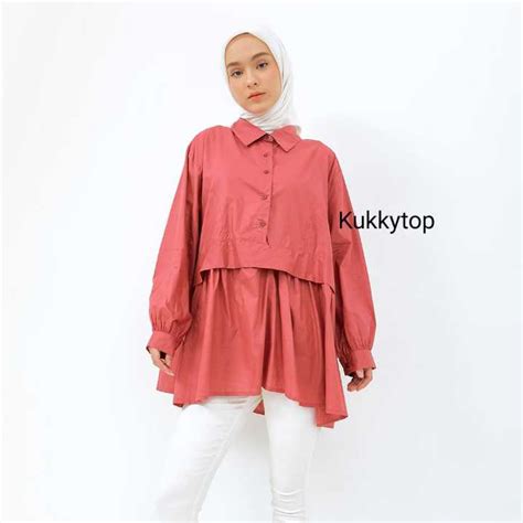 Jual Kukky Top Kemeja Katun Polosan Lessie Shirt Atasan Wanita Oversize