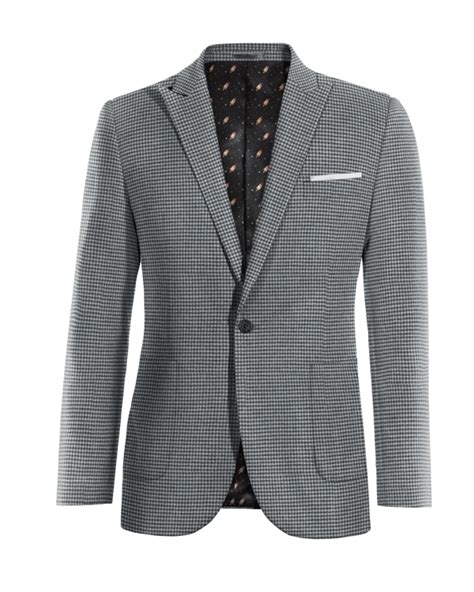 Gray Houndstooth Tweed Peak Lapel Jacket With A Pocket Square