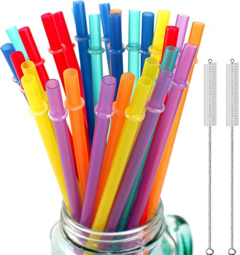 32 Pieces Reusable Plastic Straws Fit For Mason Jars Tumblers BPA