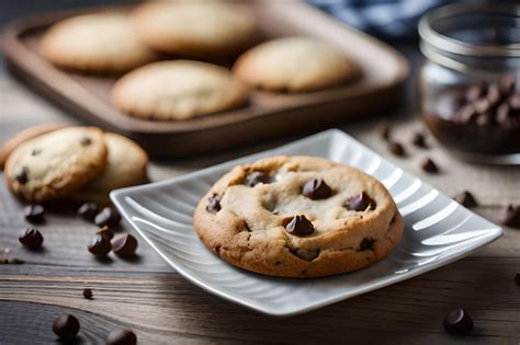 Un Plato De Galletas De Chispas De Chocolate Con Un Vaso De Leche Al