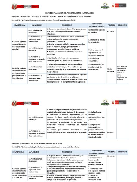 Pdf Matriz De Evaluaci N Del Primer Bimestre Er Grado Dokumen Tips